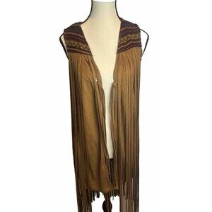 Women’s Loveriche Boho Southwest Fringe Cowgirl BROWN Faux Suede Vest Small NWT